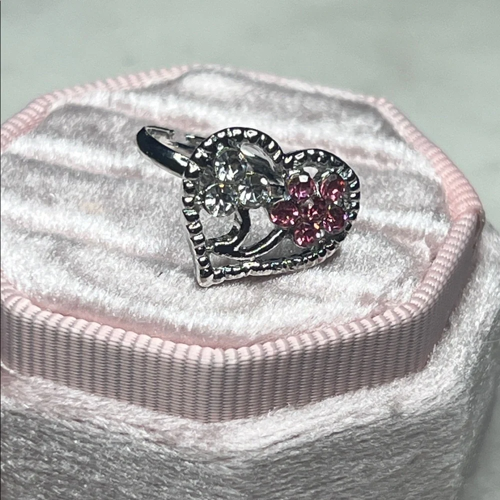 Silver and Pink Crystal Adjustable Ring